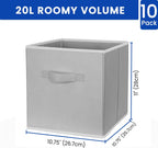 Storage Cubes, 11 Inch Cube Storage Bins for Shelves (10 Pack), Fabric Collapsible Storage Bins with Dual Handles, Foldable Cube Baskets for Clothes, Closet Organizers and Storage Box (Grey)
