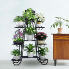 9 Tier Plant Stand, Indoor Outdoor Metal Plant Shelf, Multiple Tier Flower Shelves, Tall Display Rack for Garden Balcony Living Room (Black)