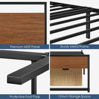 Yaheetech Queen Metal Platform Bed Frame with Rustic Wooden Headboard and Footboard, Mattress Foundation/No Box Spring Needed/12 Inch Underbed Storage/Slats Support/No Noise/Easy Assembly, Walnut