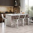 Metal Bar Stools Set of 4,24 Inch Barstools Counter Height Bar Stool with Back Farmhouse Bar Stools with Larger Seat High Back Kitchen Dining Chairs Modern Bar Chairs White Cream Stool