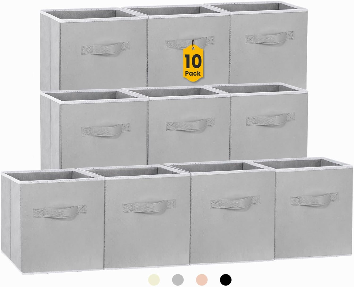 Storage Cubes, 11 Inch Cube Storage Bins for Shelves (10 Pack), Fabric Collapsible Storage Bins with Dual Handles, Foldable Cube Baskets for Clothes, Closet Organizers and Storage Box (Grey)