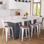 Metal Bar Stools Set of 4,24 Inch Barstools Counter Height Bar Stool with Back Farmhouse Bar Stools with Larger Seat High Back Kitchen Dining Chairs Modern Bar Chairs White Cream Stool