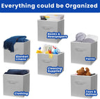 Storage Cubes, 11 Inch Cube Storage Bins for Shelves (10 Pack), Fabric Collapsible Storage Bins with Dual Handles, Foldable Cube Baskets for Clothes, Closet Organizers and Storage Box (Grey)