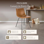 POLY & BARK Paxton Leather Dining Chairs – Set of 2 Modern Dining Room Chairs with Low Back – Faux Leather Upholstery and Matte Black Steel Base – Comfortable Seating for Stylish Interiors – Tan