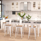 Metal Bar Stools Set of 4,24 Inch Barstools Counter Height Bar Stool with Back Farmhouse Bar Stools with Larger Seat High Back Kitchen Dining Chairs Modern Bar Chairs White Cream Stool
