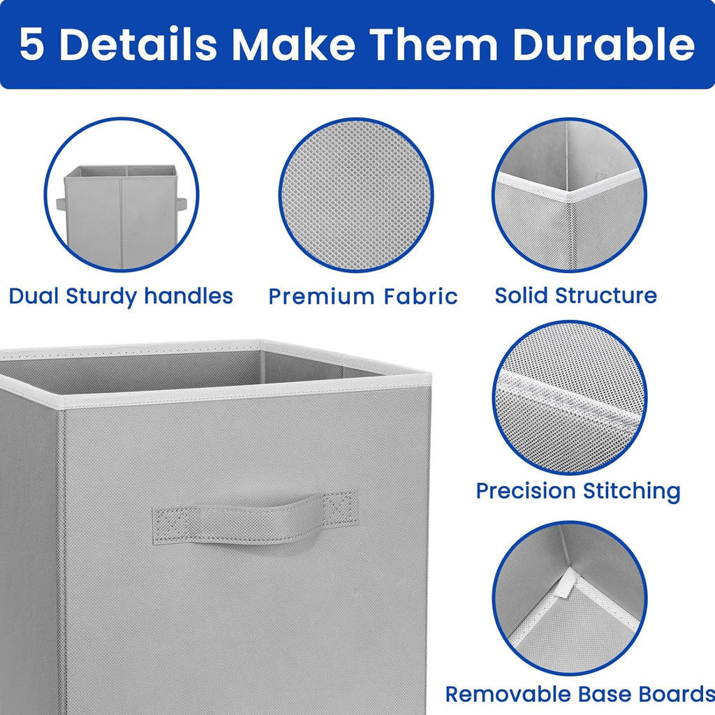 Storage Cubes, 11 Inch Cube Storage Bins for Shelves (10 Pack), Fabric Collapsible Storage Bins with Dual Handles, Foldable Cube Baskets for Clothes, Closet Organizers and Storage Box (Grey)