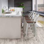Metal Bar Stools Set of 4,24 Inch Barstools Counter Height Bar Stool with Back Farmhouse Bar Stools with Larger Seat High Back Kitchen Dining Chairs Modern Bar Chairs White Cream Stool