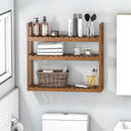 Bathroom Bamboo Shelf Organizer - 3 Tier Storage Shelf with Adjustable Wall Mounted Shelf Rack over Toilet, Use for Bathroom, Kitchen, Living Room (Walnut)