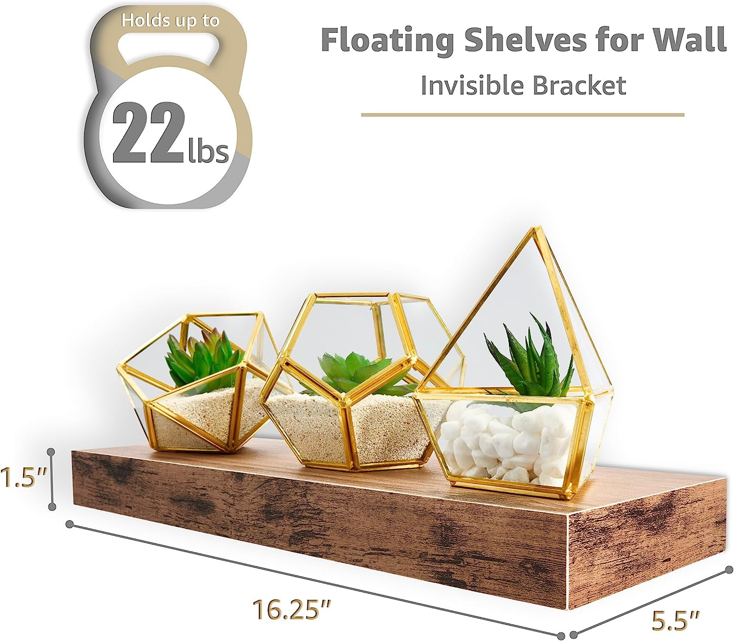 Floating Shelves for Wall – 16 Inch Floating Shelf for Kitchen, Bedroom, Living Room, Bathroom, Home & Wall Decor - Mounted Bathroom Shelves with Invisible Brackets (Mahogany, 3 Pack)